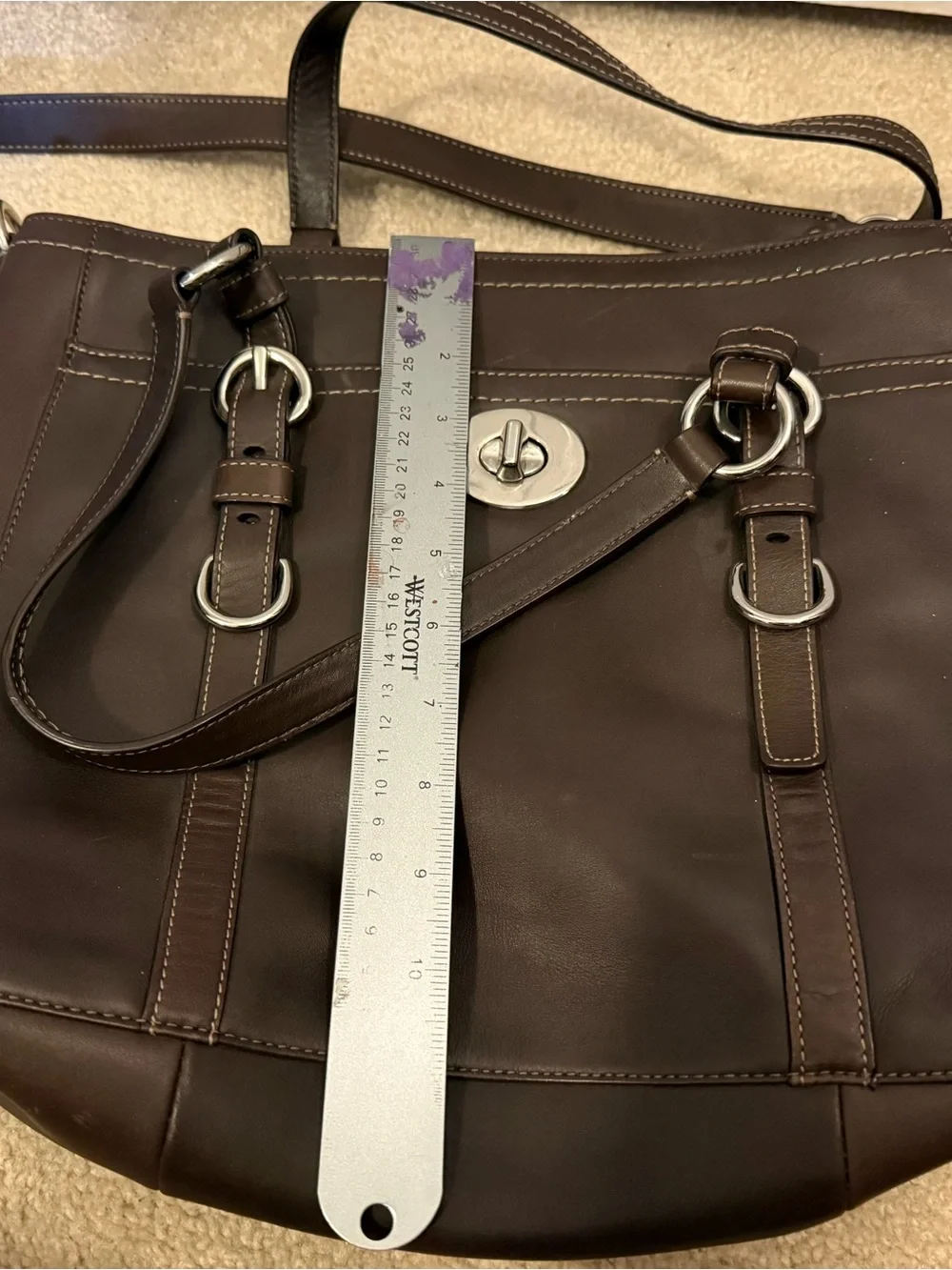 Coach Dark Brown Leather Shoulder Bag with Turn-Lock